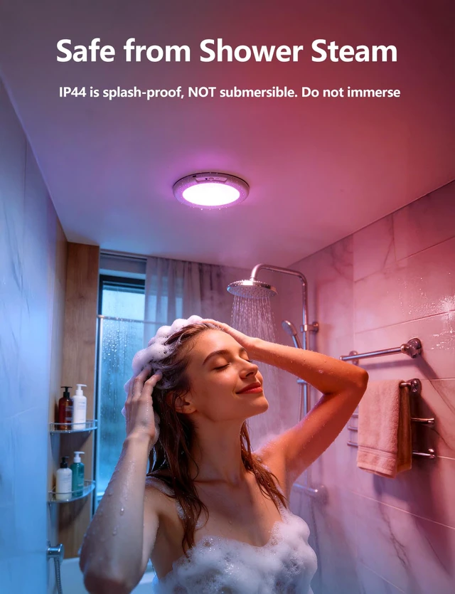 Alt view image 5 of 7 - RGB Rechargeable Waterproof Shower Ceiling Light for Bathroom Inside 12 Color Changing Motion Sensor Wireless LED Mood Battery Operated Wall Lights with Remote for Bedroom Party