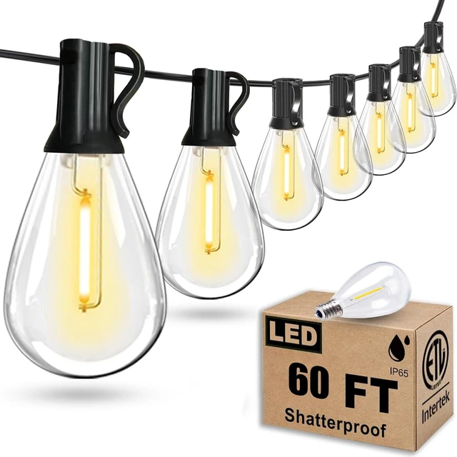 Main image of 60FT Outdoor String Lights, Waterproof 16+1 Edison Shatterproof Bulbs Led Outside Patio Lights for Porch Deck Garden Backyard Balcony Wedding Party Decor