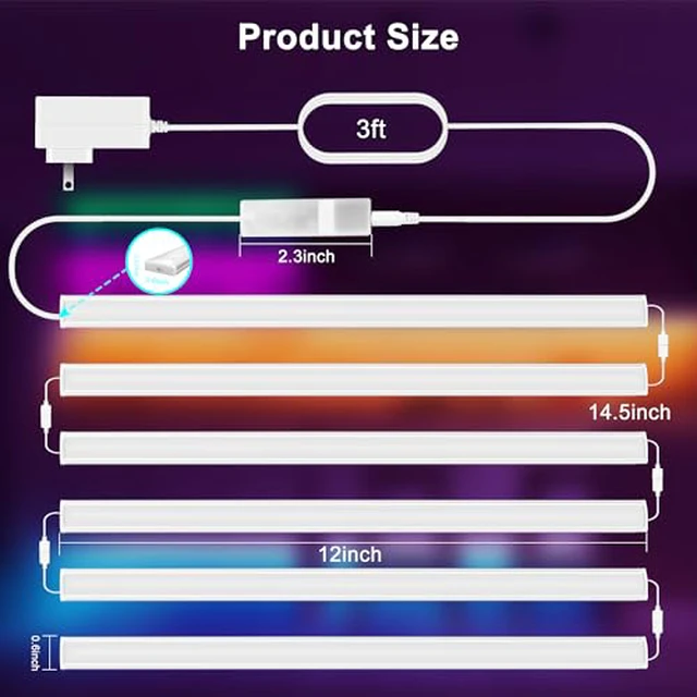 Alt view image 6 of 7 - 6 PCS 12-inch Plug-in Under Cabinet Lights, Ultra-Thin Multicolor Dimmable Lighting for Kitchen Cabinets, Counters, Workbenches, Desks and Shelves