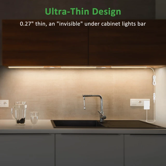 Alt view image 2 of 7 - 6 PCS 12-inch Plug-in Under Cabinet Lights, Ultra-Thin Warm White Dimmable Lighting for Kitchen Cabinets, Counters, Workbenches, Desks and Shelves