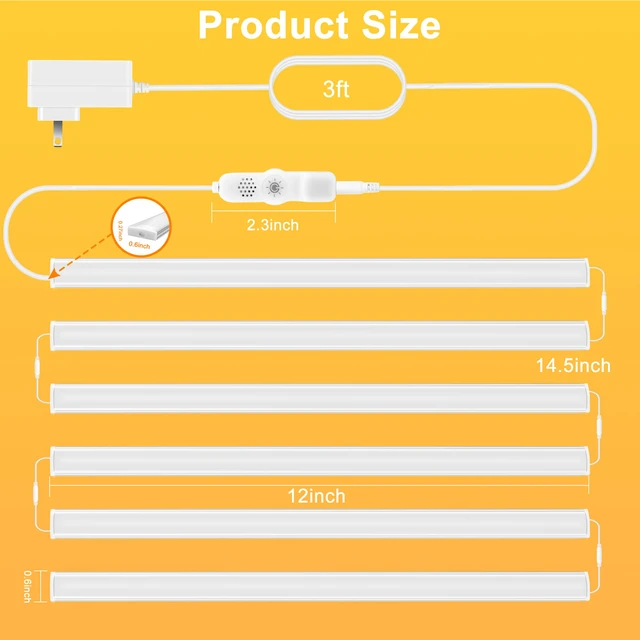 Alt view image 6 of 7 - 6 PCS 12-inch Plug-in Under Cabinet Lights, Ultra-Thin Warm White Dimmable Lighting for Kitchen Cabinets, Counters, Workbenches, Desks and Shelves