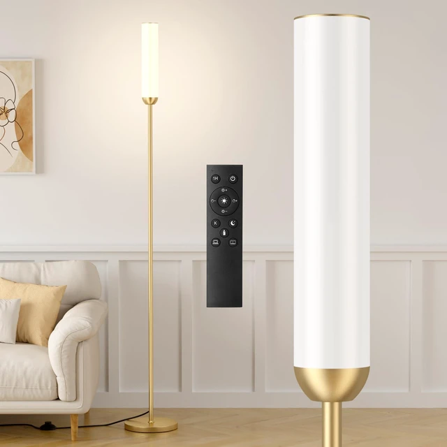 Main image of LED Floor Lamp with Remote Control, Foot Switch, Gold Stepless Adjustable 3000K-6500K Colors,30-100% Brightness,Memory functions,14.5W light power,Standing lamp,Bedrooms,Office