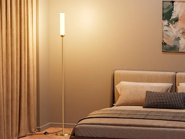 Alt view image 5 of 7 - LED Floor Lamp with Remote Control, Foot Switch, Gold Stepless Adjustable 3000K-6500K Colors,30-100% Brightness,Memory functions,14.5W light power,Standing lamp,Bedrooms,Office
