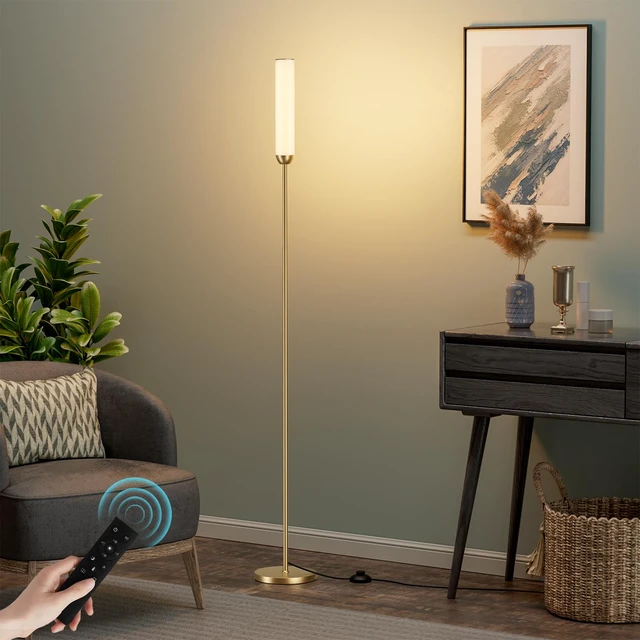 Alt view image 4 of 7 - LED Floor Lamp with Remote Control, Foot Switch, Gold Stepless Adjustable 3000K-6500K Colors,30-100% Brightness,Memory functions,14.5W light power,Standing lamp,Bedrooms,Office