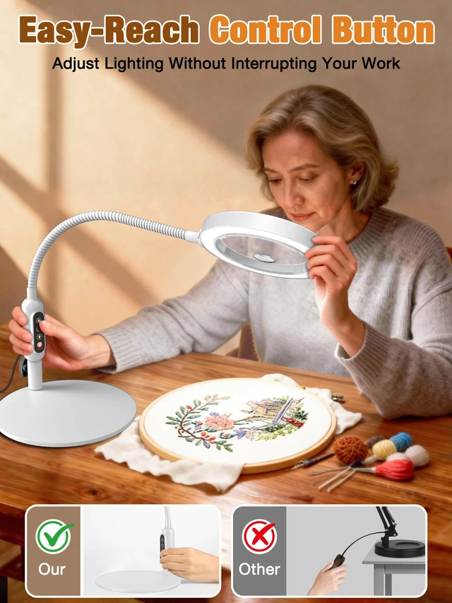 Alt view image 5 of 7 - 30X 10X Magnifying Glass with Light and Stand, 5 Color Modes Stepless Dimmable, Optical Grade HD Lens, LED Lighted Magnifier Hands Free with 16in Flexible Gooseneck for Close Work - White