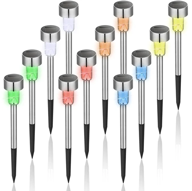 Main image of Outdoor Waterproof Multicolor Solar Garden Lights, 12 Pack Stainless Steel LED, Color-Changing Glow, Ideal for Patio Lawn Yard Landscape, Garden & Patio Decor