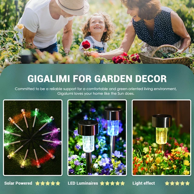 Alt view image 2 of 7 - Outdoor Waterproof Multicolor Solar Garden Lights, 12 Pack Stainless Steel LED, Color-Changing Glow, Ideal for Patio Lawn Yard Landscape, Garden & Patio Decor