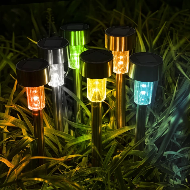 Alt view image 5 of 7 - Outdoor Waterproof Multicolor Solar Garden Lights, 12 Pack Stainless Steel LED, Color-Changing Glow, Ideal for Patio Lawn Yard Landscape, Garden & Patio Decor