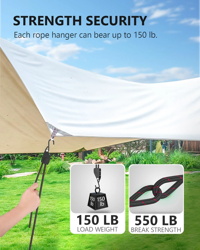 Alt view image 3 of 7 - 1/4" 12FT Kayak Tie Down Straps Ratchet, Heavy Duty Kayak Straps 2-Pack Ratchet Pulley Rope Hanger Kayak Accessories for Secure Canoe to Roof Racks, Hiking Camping, Boating Water Activities