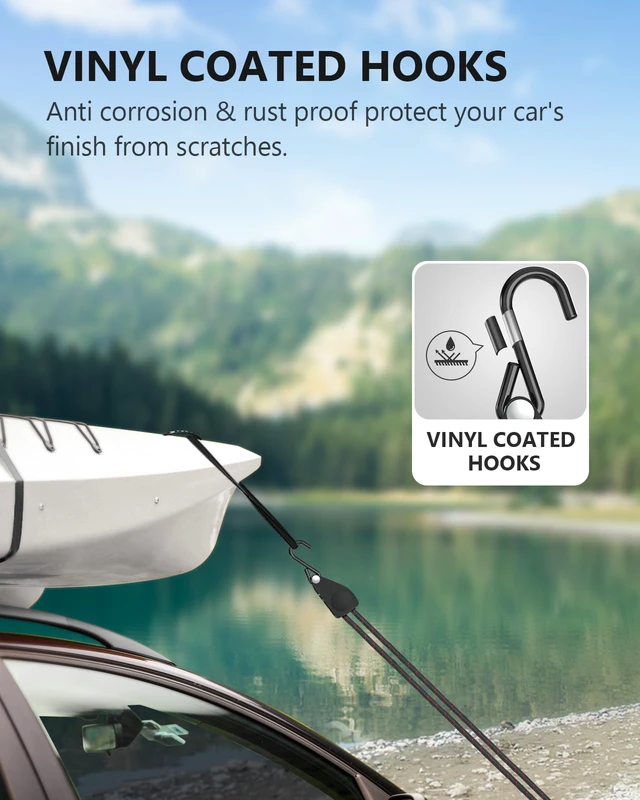 Alt view image 5 of 7 - 1/4" 12FT Kayak Tie Down Straps Ratchet, Heavy Duty Kayak Straps 2-Pack Ratchet Pulley Rope Hanger Kayak Accessories for Secure Canoe to Roof Racks, Hiking Camping, Boating Water Activities