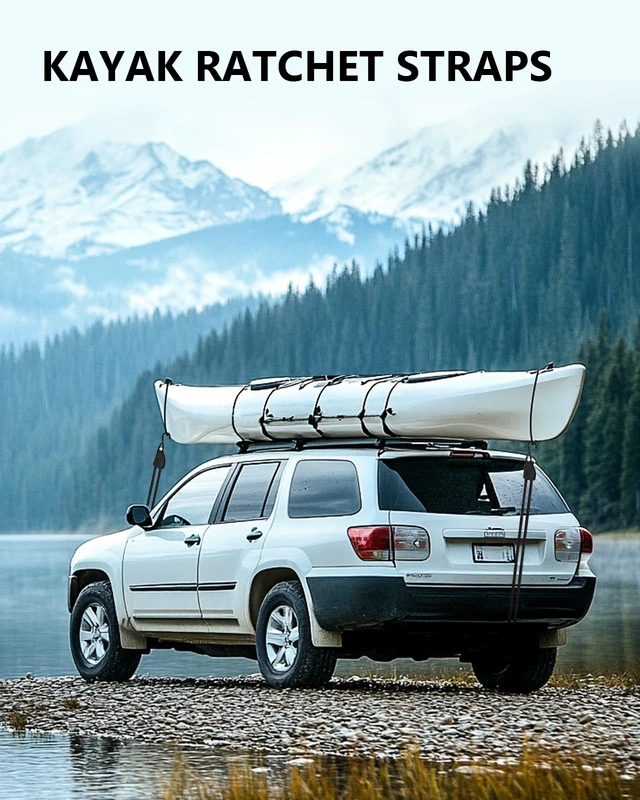 Alt view image 6 of 7 - 1/4" 12FT Kayak Tie Down Straps Ratchet, Heavy Duty Kayak Straps 2-Pack Ratchet Pulley Rope Hanger Kayak Accessories for Secure Canoe to Roof Racks, Hiking Camping, Boating Water Activities