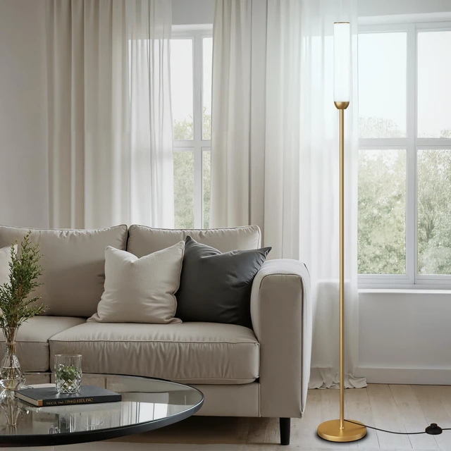 Alt view image 6 of 7 - LED Floor Lamp with Remote Control, Foot Switch, Gold Stepless Adjustable 3000K-6500K Colors,30-100% Brightness,Memory functions,14.5W light power,Standing lamp,Bedrooms,Office