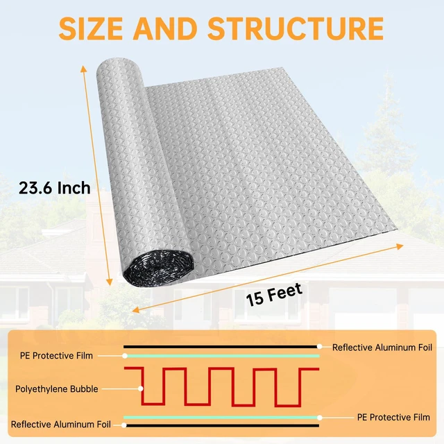 Alt view image 5 of 6 - Reflective Insulation Roll Double Reflective Bubble Insulation Sheet Aluminum Foil Bubble Wrap Insulation Radiant Barrier Roll for RV Windows Cover Weatherproofing, 23.6In x 15Ft