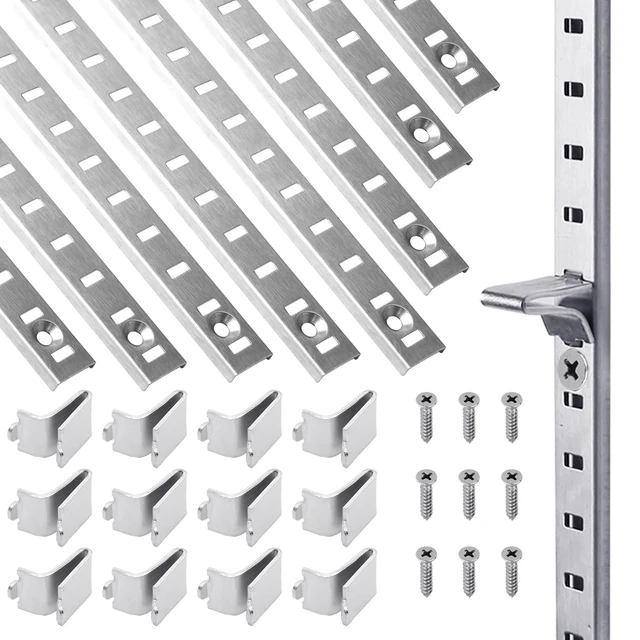 Main image of 20 Packs 17 Inches Metal Pilaster Shelf Bracket Rails with Adjustable Shelving Support Clips and Mount Screws for Cabinet, Shelves Storage