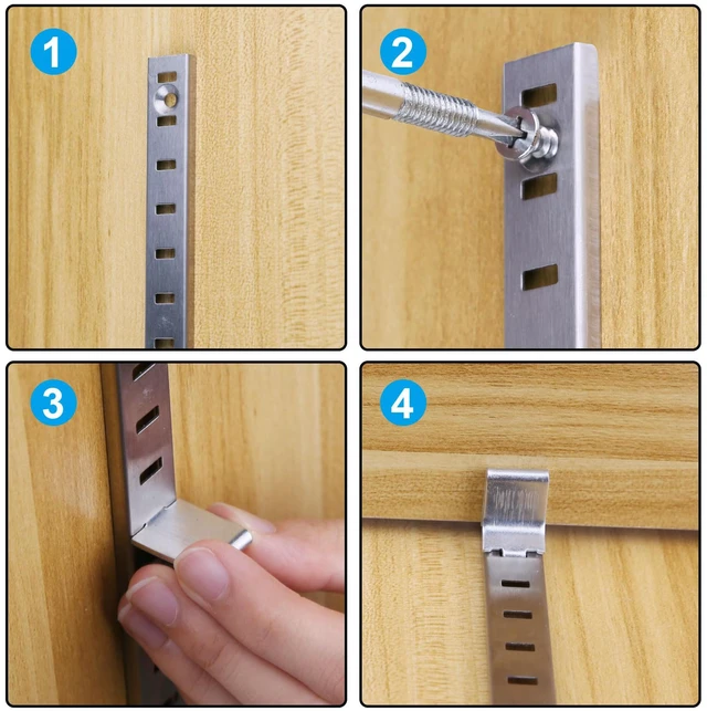 Alt view image 6 of 7 - 20 Packs 17 Inches Metal Pilaster Shelf Bracket Rails with Adjustable Shelving Support Clips and Mount Screws for Cabinet, Shelves Storage