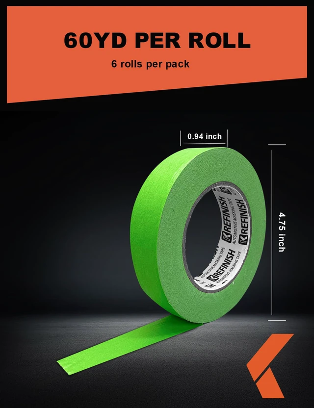 Alt view image 2 of 6 - Painters Tape for Car Paint Green No Residue Automotive Masking Tape for Automotive Painting - Heat Resistant for Paint Booth,0.94 Inches X 60 Yards, 6 Rolls