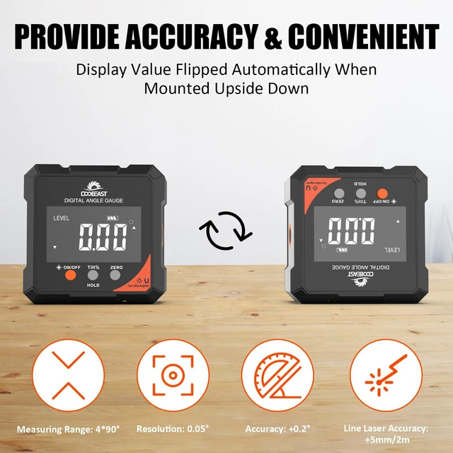 Alt view image 4 of 7 - Digital Angle Finder with Laser 4-side Magnetic Angle Gauge Rechargeable Magnetic Laser Level Measuring Tool with Electronic Laser Inclinometer Backlight for Woodworking Table saw Miter Black