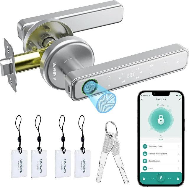 Main image of Fingerprint Door Lock, Door Locks for Bedroom, Keyless Entry Door Knob with Handle,Generate Passcode Remotely-Smart Door Lock for Apartment, Office (Silver 02)