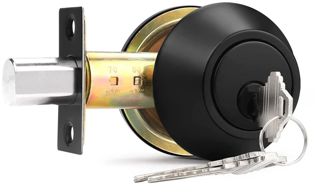 Alt view image 2 of 6 - Keyed Alike Single Cylinder Deadbolts Flat Black, Keyway Keys Handleset, 3 Keys Interior& Exterior Door Hardware for Entrance Lock and Front Gate, 3 Pack