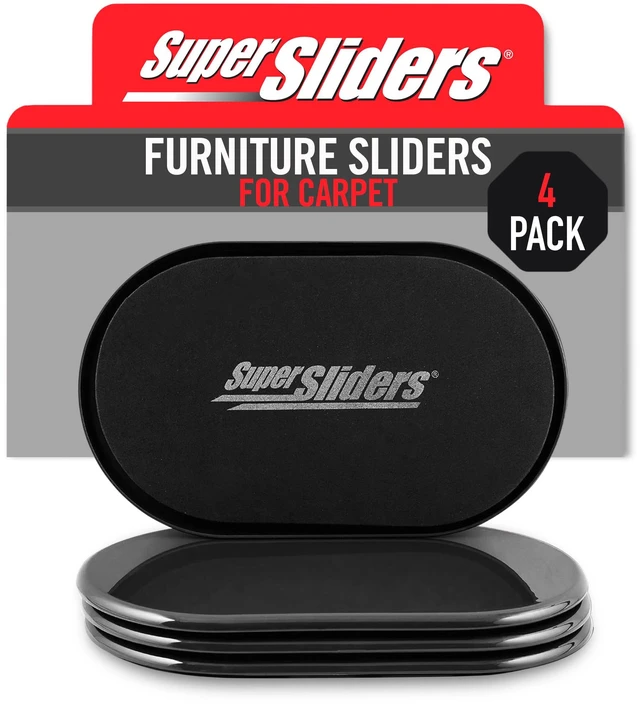 Main image of 5-3/4" x 9-1/2" XL Oval Reusable Furniture Sliders for Carpet, Anti-Slip Protective Furniture Moving Pads for Beds, Sofas, Dressers, Set of 4, Black