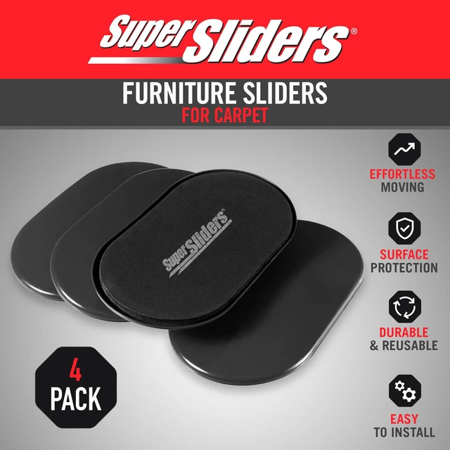 Alt view image 3 of 7 - 5-3/4" x 9-1/2" XL Oval Reusable Furniture Sliders for Carpet, Anti-Slip Protective Furniture Moving Pads for Beds, Sofas, Dressers, Set of 4, Black