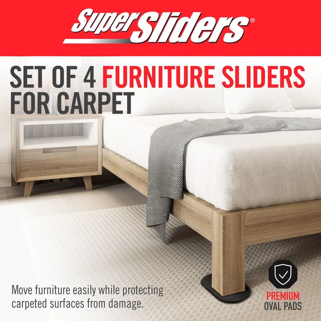 Alt view image 4 of 7 - 5-3/4" x 9-1/2" XL Oval Reusable Furniture Sliders for Carpet, Anti-Slip Protective Furniture Moving Pads for Beds, Sofas, Dressers, Set of 4, Black