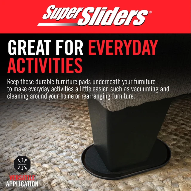 Alt view image 7 of 7 - 5-3/4" x 9-1/2" XL Oval Reusable Furniture Sliders for Carpet, Anti-Slip Protective Furniture Moving Pads for Beds, Sofas, Dressers, Set of 4, Black