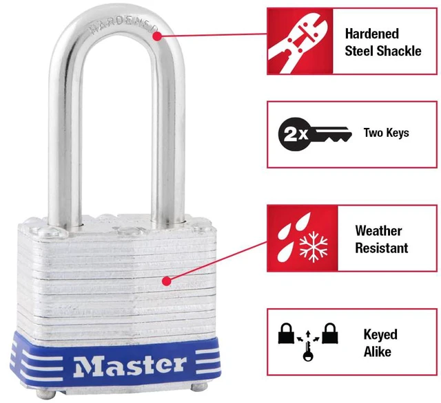 Alt view image 2 of 7 - 3TLF Laminated Steel Padlock with Key, 2 Pack Keyed-Alike
