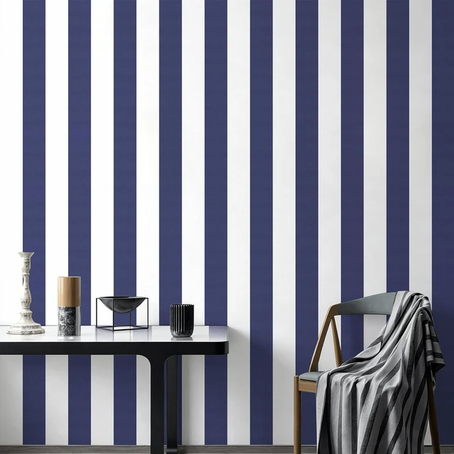 Main image of Blue Striped Wallpaper Peel and Stick Wallpaper 17.7x196.8 Blue and White Contact Paper Stripe Wall Paper Waterproof Removable Self Adhesive Decorative for Accent Walls Cabinets Vinyl