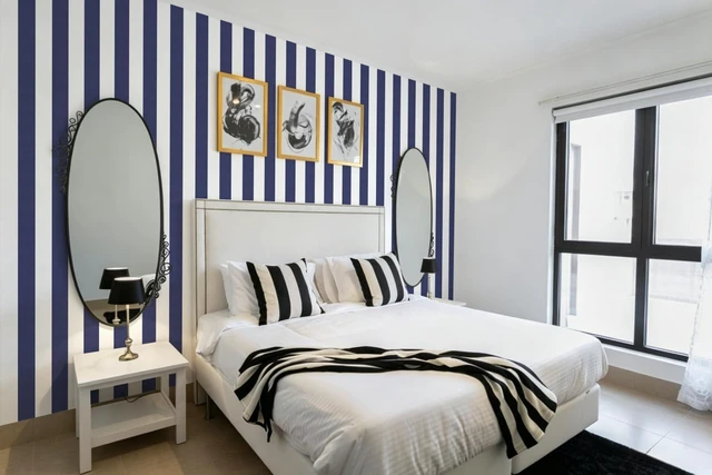 Alt view image 3 of 7 - Blue Striped Wallpaper Peel and Stick Wallpaper 17.7x196.8 Blue and White Contact Paper Stripe Wall Paper Waterproof Removable Self Adhesive Decorative for Accent Walls Cabinets Vinyl