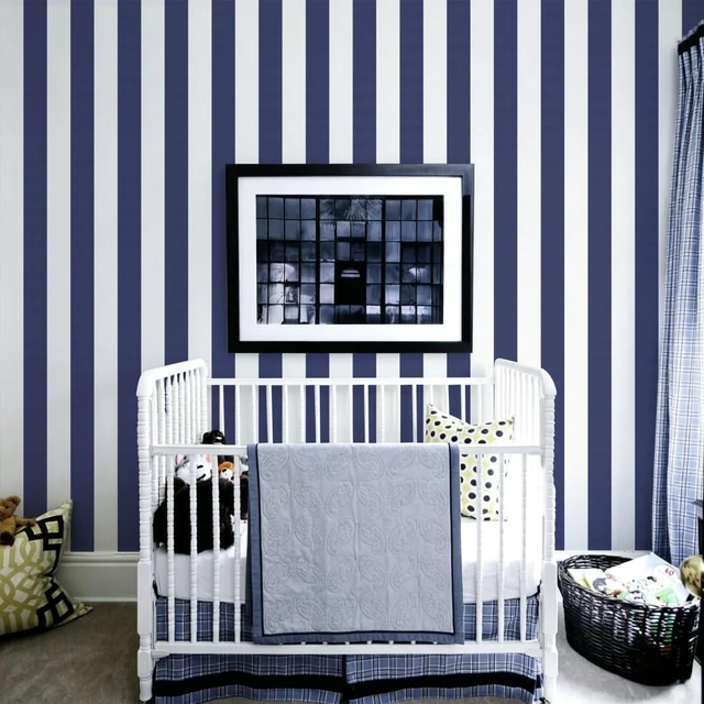 Alt view image 4 of 7 - Blue Striped Wallpaper Peel and Stick Wallpaper 17.7x196.8 Blue and White Contact Paper Stripe Wall Paper Waterproof Removable Self Adhesive Decorative for Accent Walls Cabinets Vinyl