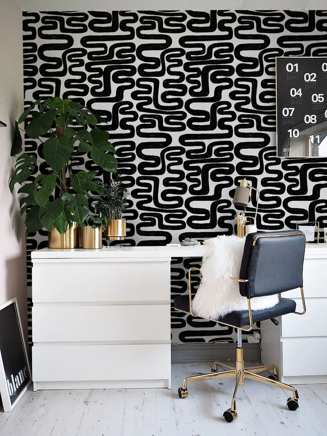 Alt view image 2 of 7 - Peel and Stick Wallpaper Black and White Wall Paper Modern Geometric Self-Adhesive Removable Contact Paper Thicken Waterproof Easy to Clean Decorative for Bedroom Bathroom Film 17.3in x394in
