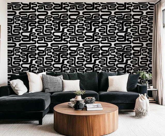 Alt view image 3 of 7 - Peel and Stick Wallpaper Black and White Wall Paper Modern Geometric Self-Adhesive Removable Contact Paper Thicken Waterproof Easy to Clean Decorative for Bedroom Bathroom Film 17.3in x394in