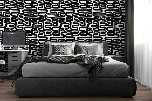 Alt view image 5 of 7 - Peel and Stick Wallpaper Black and White Wall Paper Modern Geometric Self-Adhesive Removable Contact Paper Thicken Waterproof Easy to Clean Decorative for Bedroom Bathroom Film 17.3in x394in