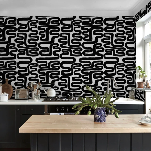 Alt view image 6 of 7 - Peel and Stick Wallpaper Black and White Wall Paper Modern Geometric Self-Adhesive Removable Contact Paper Thicken Waterproof Easy to Clean Decorative for Bedroom Bathroom Film 17.3in x394in