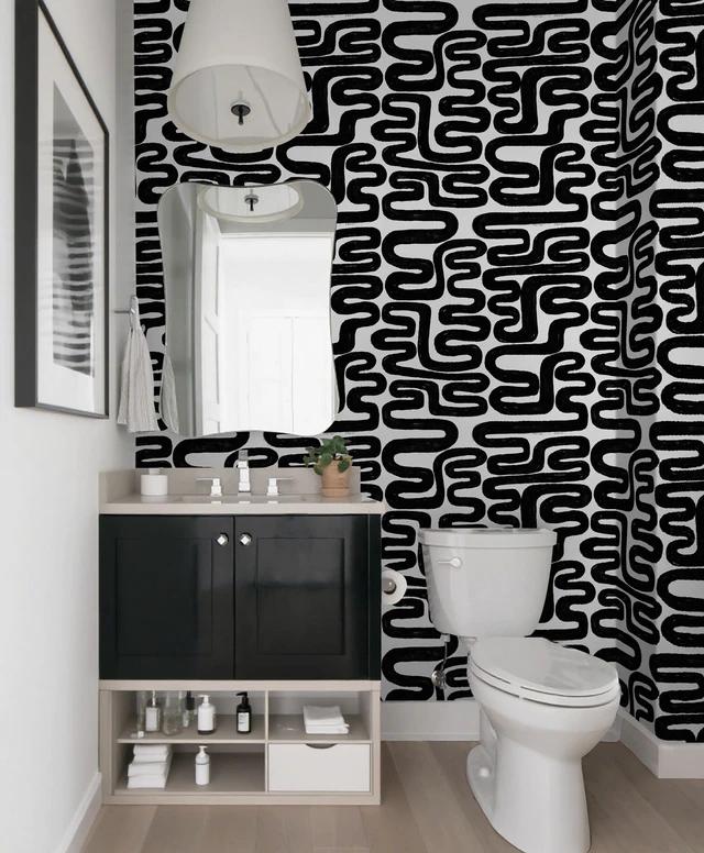 Alt view image 7 of 7 - Peel and Stick Wallpaper Black and White Wall Paper Modern Geometric Self-Adhesive Removable Contact Paper Thicken Waterproof Easy to Clean Decorative for Bedroom Bathroom Film 17.3in x394in