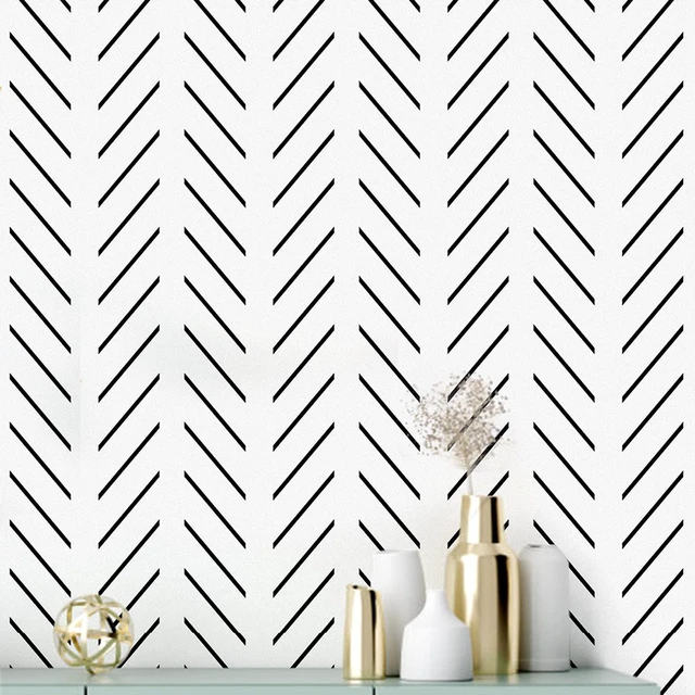 Main image of Black and White Peel and Stick Wallpaper Herringbone Contact Paper 17.7in x 393.7in Black Geometric Removable Wallpaper Modern DIY Self Adhesive Wallpaper for Livingroom Bathroom Decor