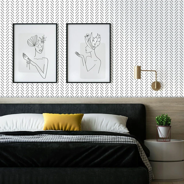 Alt view image 2 of 7 - Black and White Peel and Stick Wallpaper Herringbone Contact Paper 17.7in x 393.7in Black Geometric Removable Wallpaper Modern DIY Self Adhesive Wallpaper for Livingroom Bathroom Decor