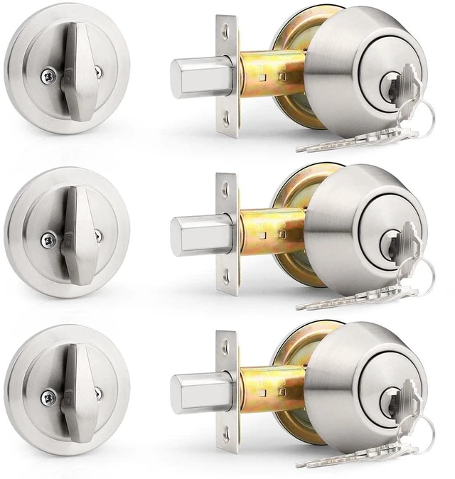 Main image of (3 Pack) Keyed Alike (Combo Packs) Single Cylinder Deadbolts Brushed Nickel, Keyway Keys Handleset, 3 Keys Anti-Theft Interior& Exterior Door Hardware (for Entrance Lock and Front Gate)