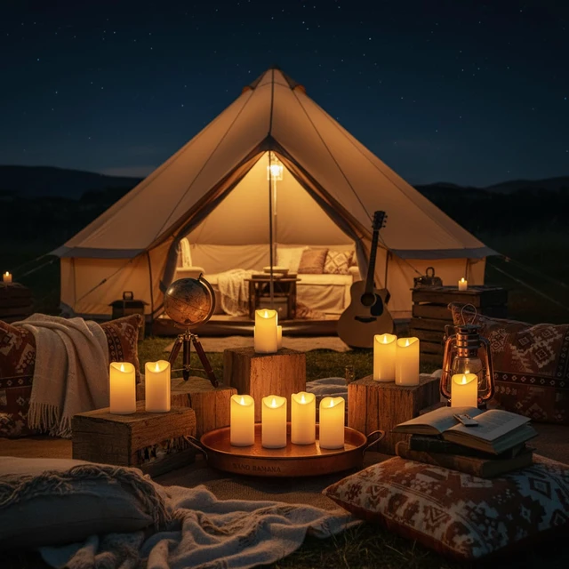 Alt view image 4 of 6 - Flameless Candles 3"D X 6"H Set of 12 Outdoor Indoor Ivory Pillars Battery Operated Flickering Candles Include 8-Key Remote Timer Function, Ivory Waterproof Candles for Wedding, Aniversary Decor