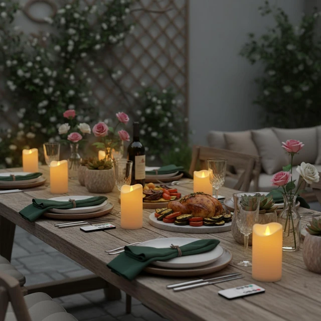 Alt view image 5 of 6 - Flameless Candles 3"D X 6"H Set of 12 Outdoor Indoor Ivory Pillars Battery Operated Flickering Candles Include 8-Key Remote Timer Function, Ivory Waterproof Candles for Wedding, Aniversary Decor