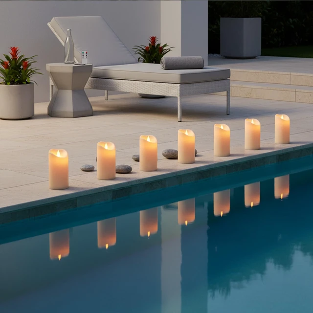Alt view image 6 of 6 - Flameless Candles 3"D X 6"H Set of 12 Outdoor Indoor Ivory Pillars Battery Operated Flickering Candles Include 8-Key Remote Timer Function, Ivory Waterproof Candles for Wedding, Aniversary Decor