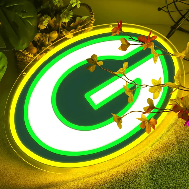 Alt view image 2 of 6 - Packers Football Neon Signs Led Sign for Wall Decor Rugby Team Light Up Sign Suitable for Man Cave Office Bar Pub Wall Art Gifts for Teen Boys