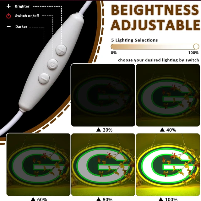 Alt view image 3 of 6 - Packers Football Neon Signs Led Sign for Wall Decor Rugby Team Light Up Sign Suitable for Man Cave Office Bar Pub Wall Art Gifts for Teen Boys