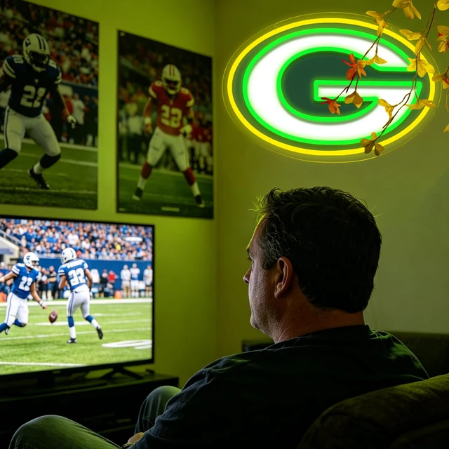 Alt view image 6 of 6 - Packers Football Neon Signs Led Sign for Wall Decor Rugby Team Light Up Sign Suitable for Man Cave Office Bar Pub Wall Art Gifts for Teen Boys
