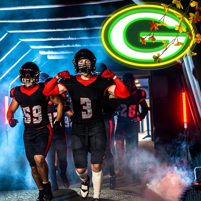 Alt view image 5 of 6 - Packers Football Neon Signs Led Sign for Wall Decor Rugby Team Light Up Sign Suitable for Man Cave Office Bar Pub Wall Art Gifts for Teen Boys
