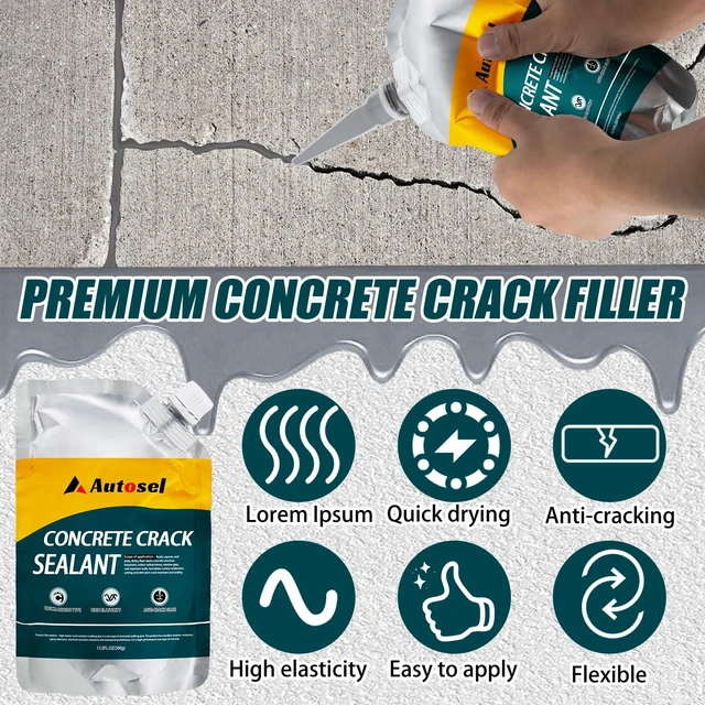 Alt view image 2 of 7 - Concrete Crack Filler, Exterior Cement Crack Filler, Self-Leveling Cement Crack Repair Sealant, Fast Drying, Effectively Repairs Cracks in Driveways, Patios, Sidewalks, and Asphalt Pavements - 3 pcs