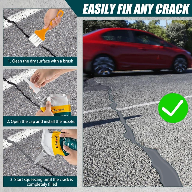 Alt view image 5 of 7 - Concrete Crack Filler, Exterior Cement Crack Filler, Self-Leveling Cement Crack Repair Sealant, Fast Drying, Effectively Repairs Cracks in Driveways, Patios, Sidewalks, and Asphalt Pavements - 3 pcs