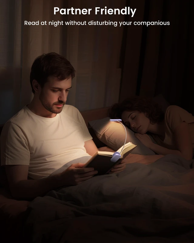 Alt view image 7 of 7 - 26 LED Reading Lights for Books in Bed, Ideal Gifts for Reader Rechargeable Book Light, Eye Caring 5 Amber Colors Stepless Dimming, Travel Lightweight Clip-on, Book Lovers Men Women Kids