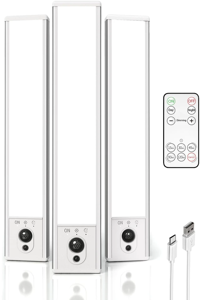 Main image of 3-Pack Under Cabinet Lighting, 2400mAh Motion Sensor Light, LED Closet Lights Wireless, 6500K Dimmable, Timer, Magnetic, with Remote Control for Kitchen, Closet, Stair
